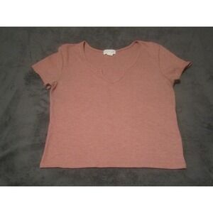 Outlaw Shirt Womens Large‎ Pink Scoop Notch Neck Ribbed Knit Short Sleeve Top